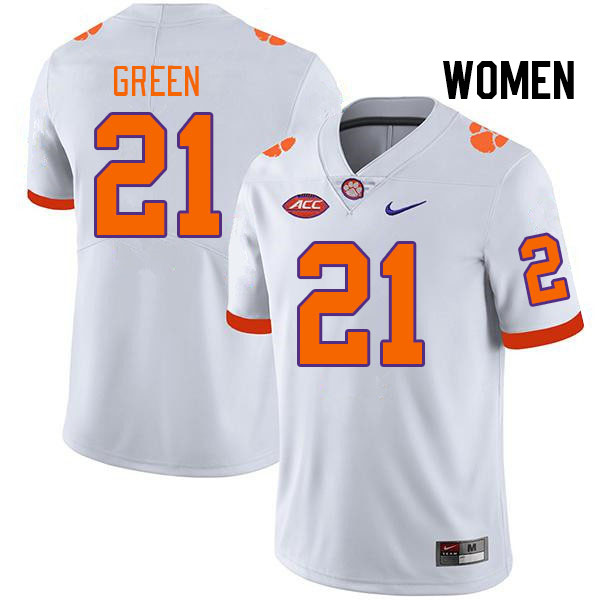 Women's Clemson Tigers Jarvis Green #21 College White NCAA Authentic Football Stitched Jersey 23CM30OG